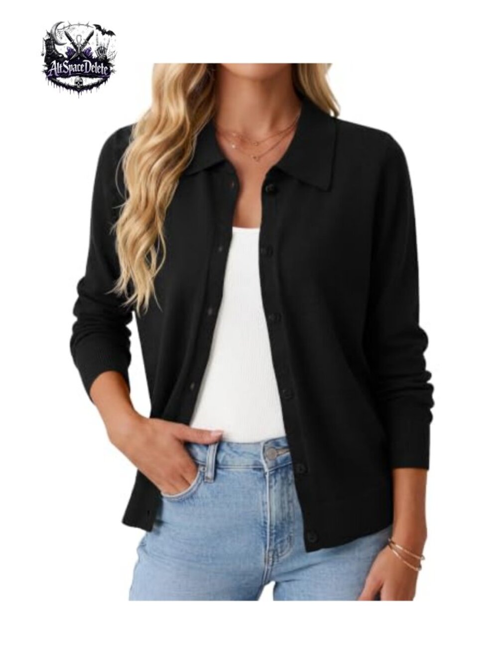 Lightweight Button Down Cardigan Sweater with Lapel Collar Long Sleeve